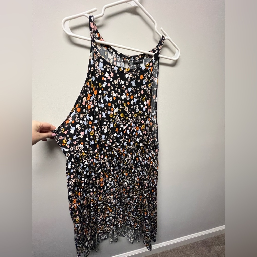 Torrid Size 4 High Neck Black Floral Baby Doll Dress